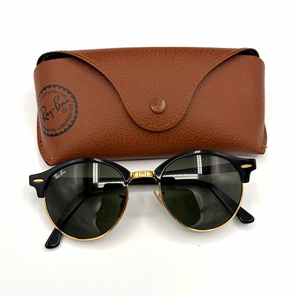 Ray-Ban RB4246 901 Round Sunglasses Black Frame Green Tinted Glass w/ Case